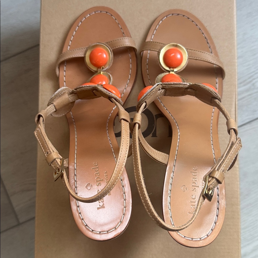 Kate Spade Tan and Orange Beaded Sandals - Picture 3 of 8